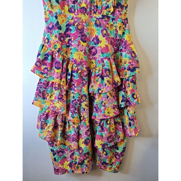 Vtg SANDY SANDY 80'S Floral Print Dress Sz S Ruffles Easter Spring Retro Fairy - Picture 9 of 11